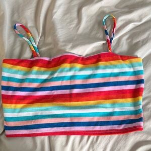 Forever 21 Rainbow Striped Ribbed Cropped Tank Top - Multicolor